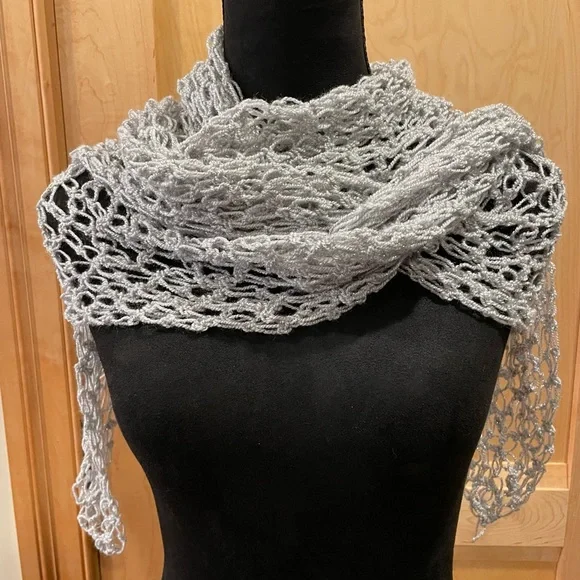 Crochet Grey and Silver Wrap - Picture 4 of 8